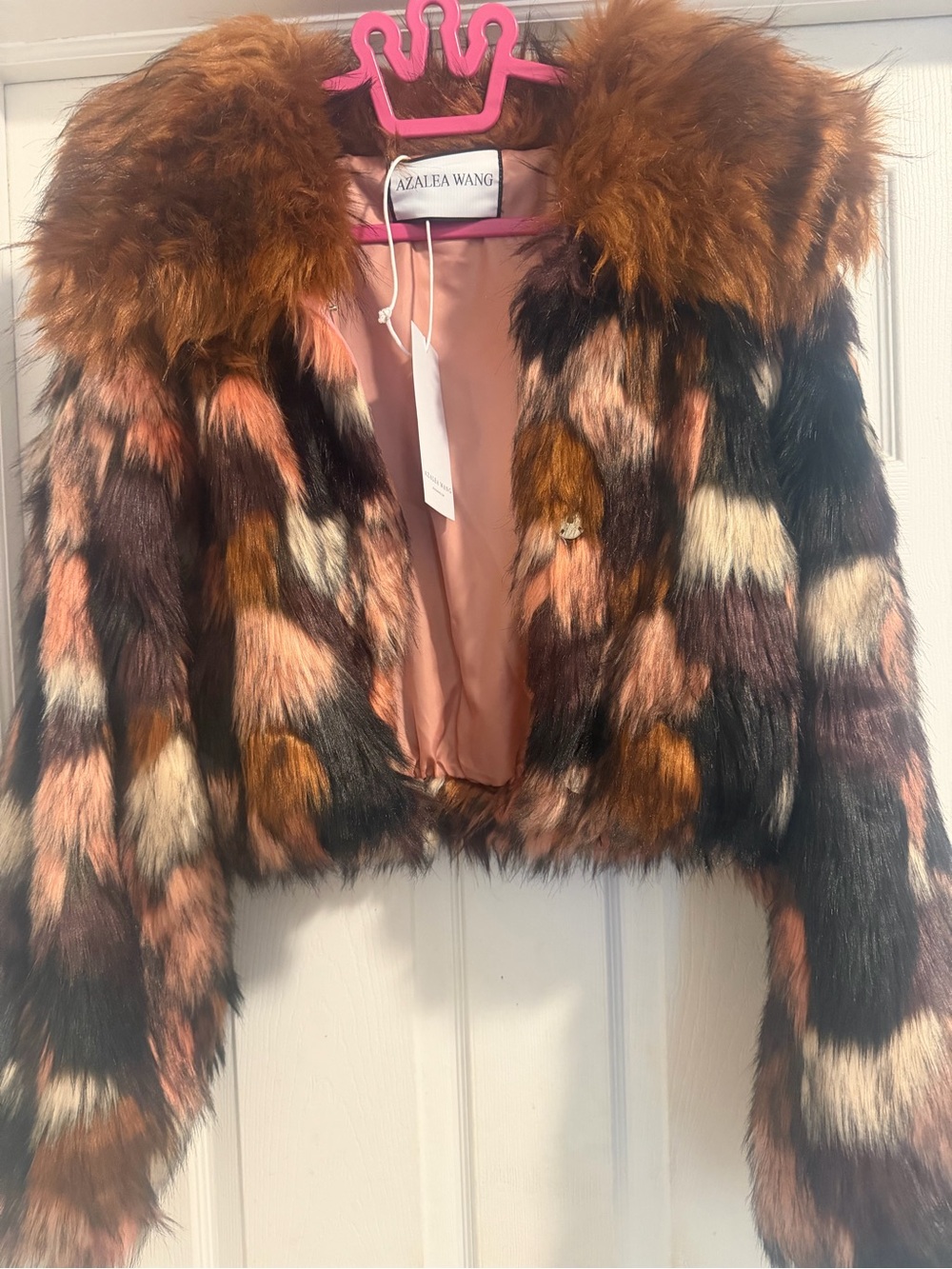 Azalea Wang Women's Multicolor Faux Fur Teddy Jacket - Pink, Brown & Black